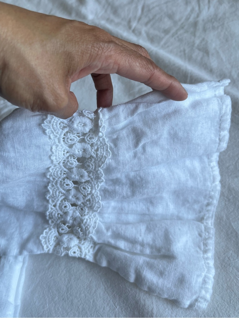 Terzo Millennio Italy White 100% Linen Lace Sleeve Boho Lagenlook Blouse Size M - Picture 10 of 14